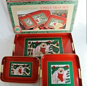 Vintage NIB Velveteen Rabbit Christmas Set 3 Trays 1985